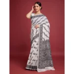 Women's Jamdani Cotton Silk Printed Saree With Unstitched Blouse 5.5Mtr (Black) - Image 4