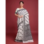 Women's Jamdani Cotton Silk Printed Saree With Unstitched Blouse 5.5Mtr (Black)