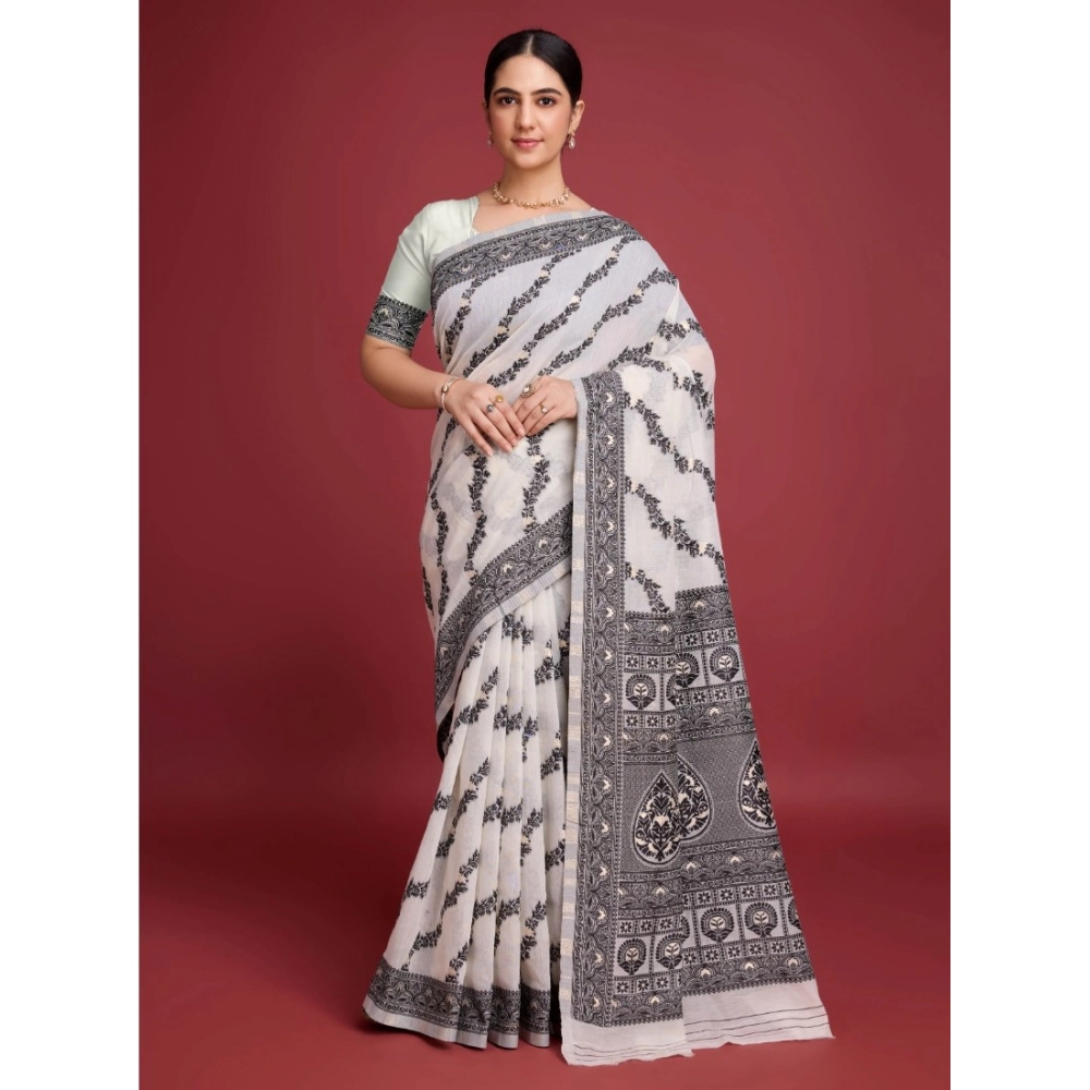 54522775951_34a4e59e72_o_d-1000x1000-1.webp Women's Jamdani Cotton Silk Printed Saree With Unstitched Blouse 5.5Mtr (Black) - Image 1