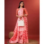 Women's Cotton Silk Printed Saree With Unstitched Blouse 5.5Mtr (Peach) - Image 2