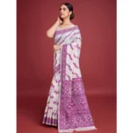 Women's Jamdani Cotton Silk Printed Saree With Unstitched Blouse 5.5Mtr (Wine) - Image 3