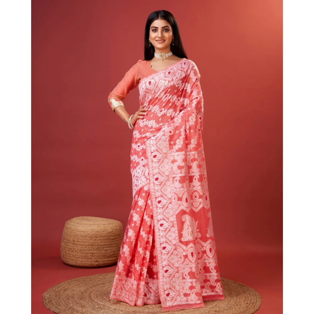 54522969319_7f1bcb4895_o_d-1000x1000-1.webp Women's Cotton Silk Printed Saree With Unstitched Blouse 5.5Mtr (Peach) - Image 1