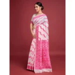 Women's Jamdani Cotton Silk Printed Saree With Unstitched Blouse 5.5Mtr (Pink) - Image 3