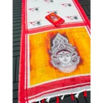 Women's linen Digital Print Saree With Unstitched Blouse 5.5Mtr (White)