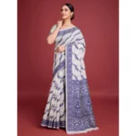 Women's Jamdani Cotton Silk Printed Saree With Unstitched Blouse 5.5Mtr (Navy Blue) - Image 3