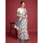 Women's Jamdani Cotton Silk Printed Saree With Unstitched Blouse 5.5Mtr (Black) - Image 3