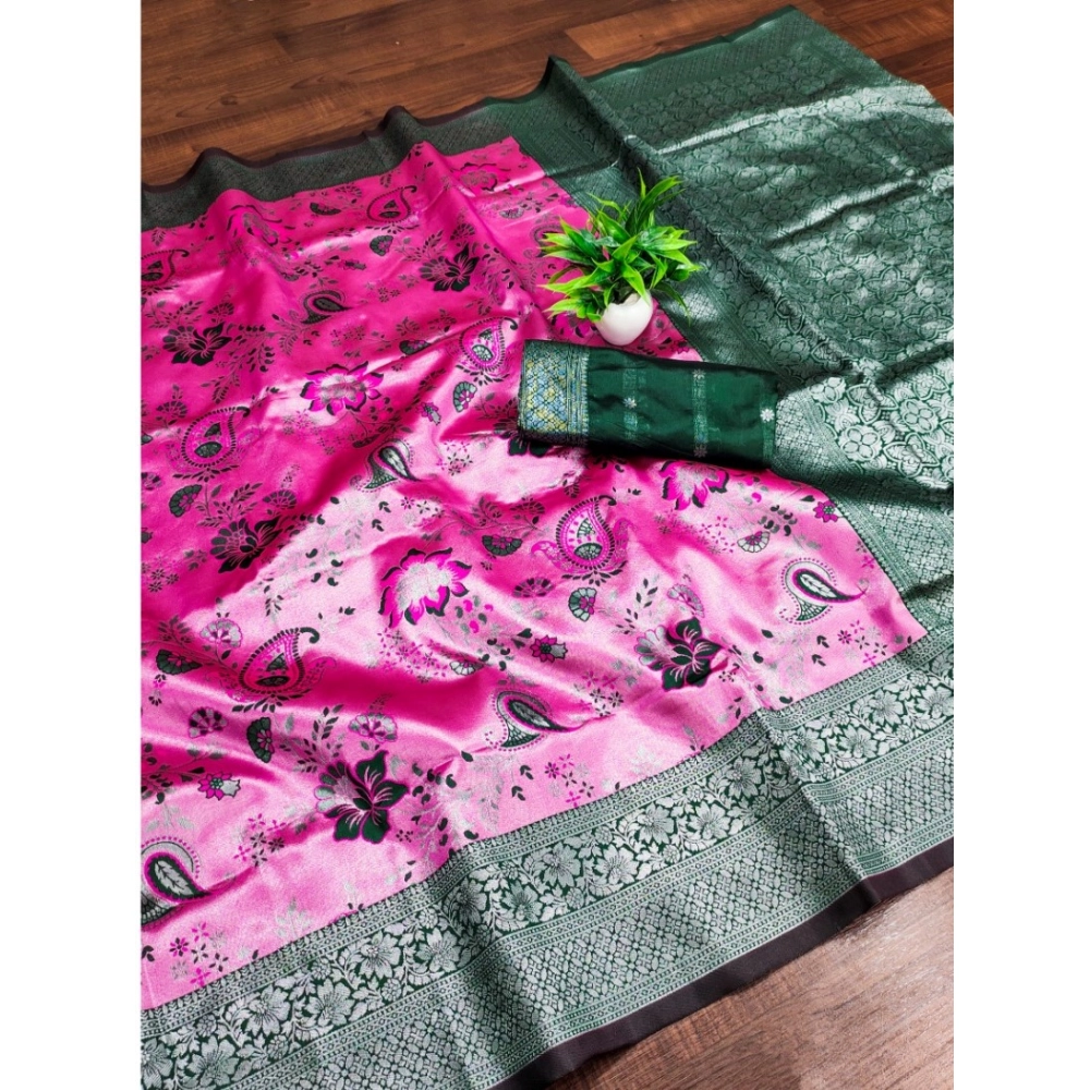 54523133655_abd2bfe14f_o_d-1000x1000-1.webp Women's Banarasi Jacquard Printed Saree With Unstitched Blouse 5.5Mtr (DPink) - Image 1