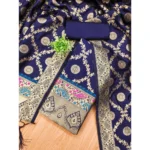 Women's Banarasi Silk Printed Unstitched Salwar Suit Material With Dupatta (Navy Blue, 3Mtrs) - Image 4