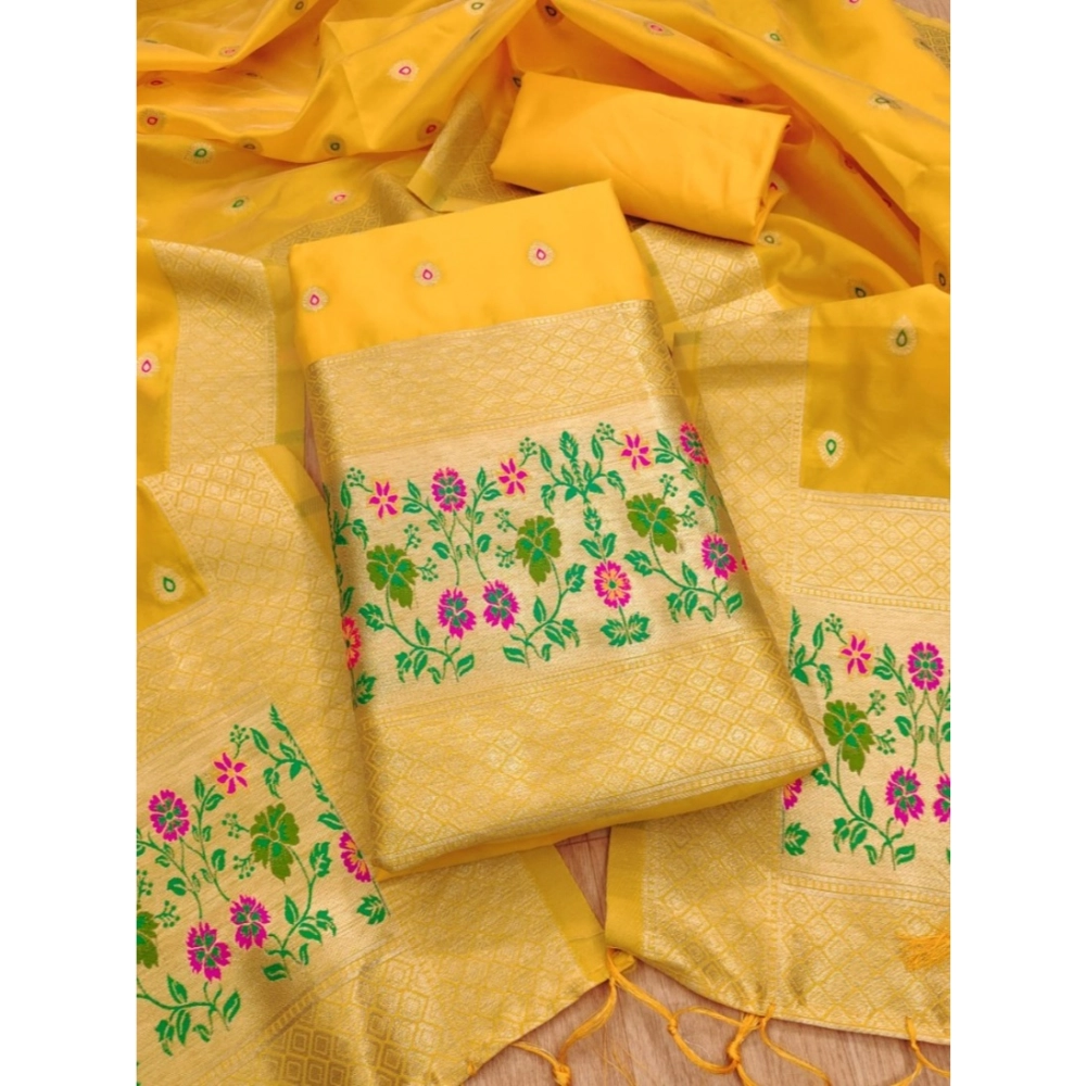 54537299579_3fff48313b_o_d-1000x1000-1.webp Women's Banarasi Silk Printed Unstitched Salwar Suit Material With Dupatta (Yellow, 3Mtrs) - Image 1