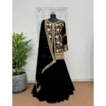 Women's Georgette Embroidery 3-4th Sleeve V-Neck Kurti, Palazzo And Dupatta Set (Black) - Image 3
