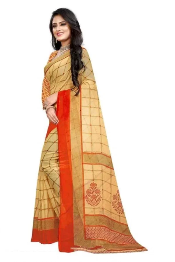 Women's Georgette Printed Saree With Unstitched Blouse 5.5Mtr (Orange)