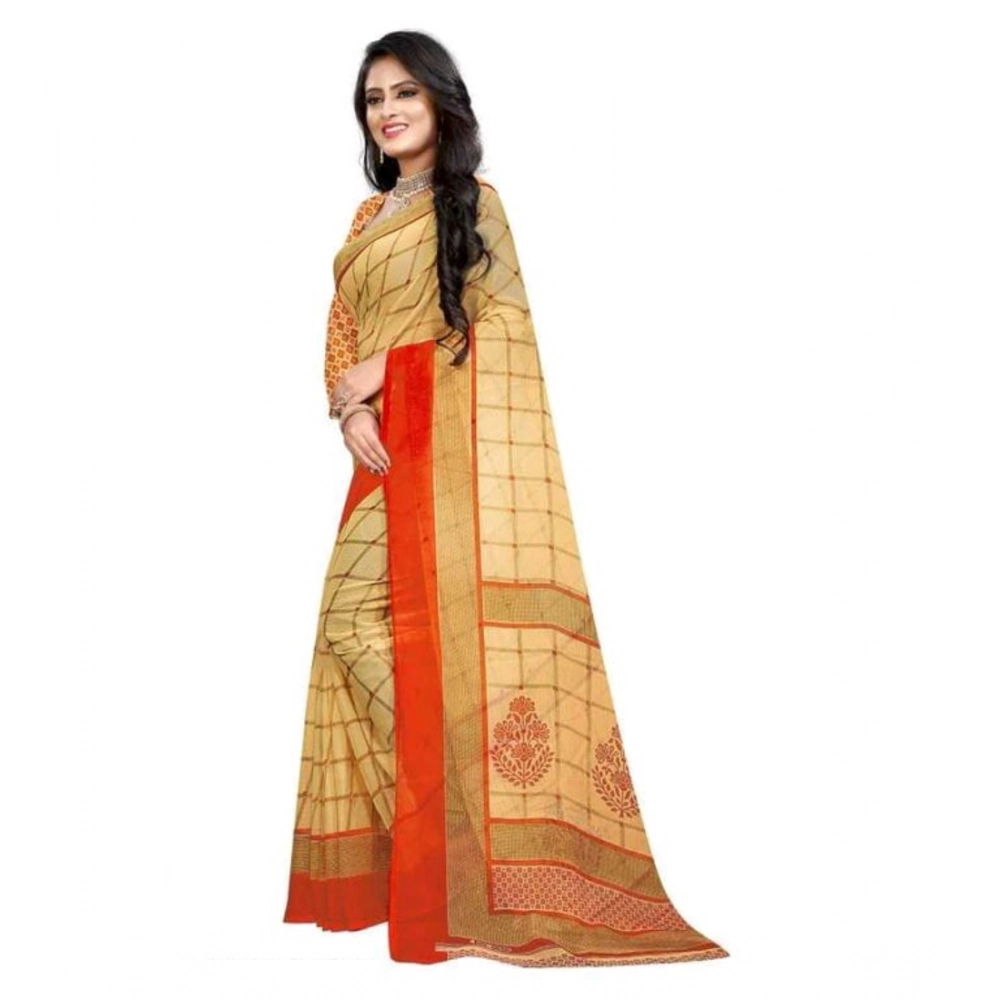 63317-Main-1000x1000-1.webp Women's Georgette Printed Saree With Unstitched Blouse 5.5Mtr (Orange) - Image 1