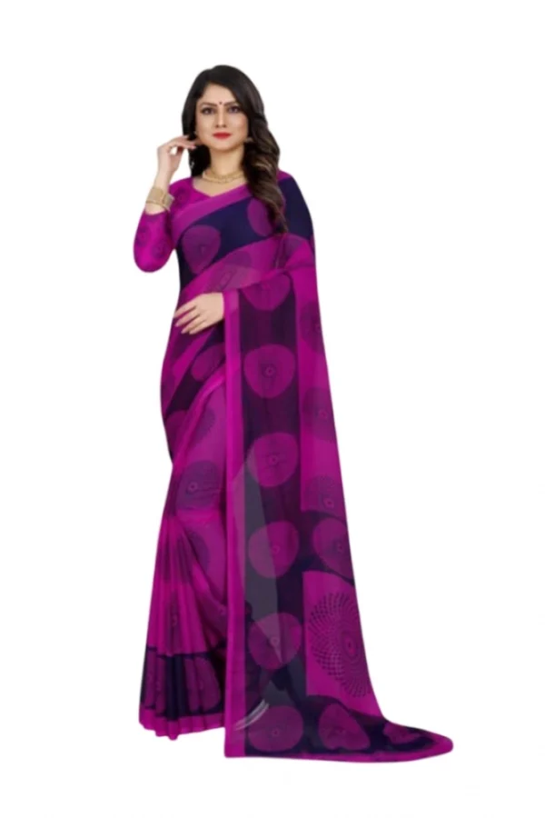 Women's Georgette Printed Saree With Unstitched Blouse 5.5Mtr (Purple)