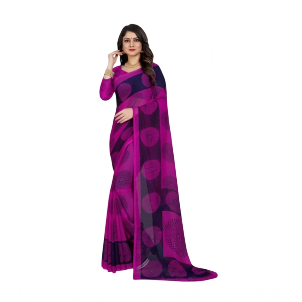 63319-Main-1000x1000-1.webp Women's Georgette Printed Saree With Unstitched Blouse 5.5Mtr (Purple) - Image 1