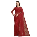 Women's Net Self Design Saree With Unstitched Blouse 5.5Mtr (Maroon) - Image 4