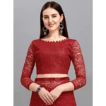 Women's Net Self Design Saree With Unstitched Blouse 5.5Mtr (Maroon) - Image 3