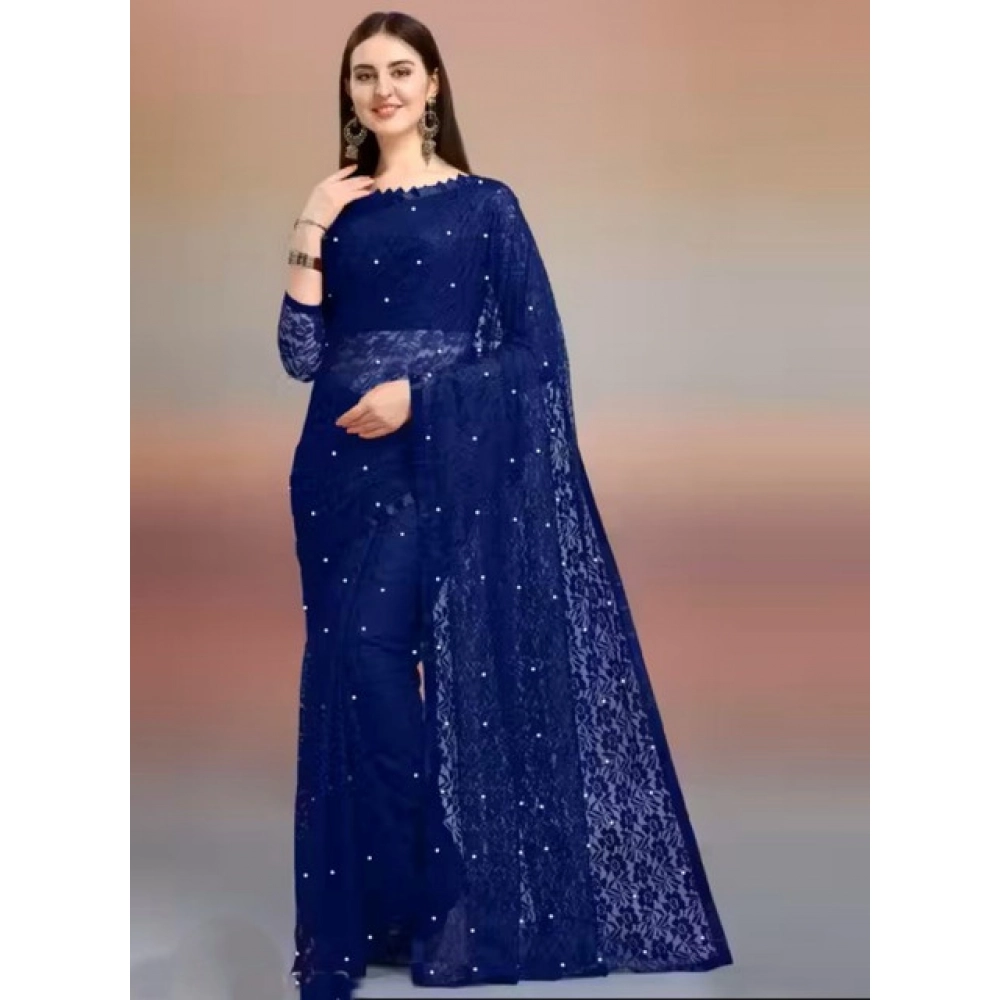 65616-1000x1000-1.webp Women's Net Self Design Saree With Unstitched Blouse 5.5MtrĀ (Navy Blue) - Image 1