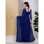 Women's Net Self Design Saree With Unstitched Blouse 5.5Mtr (Navy Blue) - Image 2
