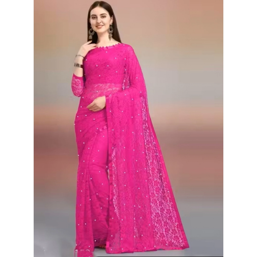 65617-1000x1000-1.webp Women's Net Self Design Saree With Unstitched Blouse 5.5MtrĀ (Rani) - Image 1