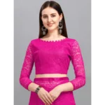 Women's Net Self Design Saree With Unstitched Blouse 5.5Mtr (Rani) - Image 3