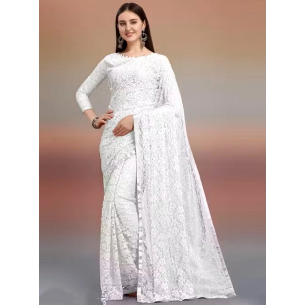 65618-1000x1000-1.webp Women's Net Self Design Saree With Unstitched Blouse 5.5MtrĀ (White) - Image 1