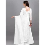 Women's Net Self Design Saree With Unstitched Blouse 5.5Mtr (White) - Image 2