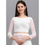 Women's Net Self Design Saree With Unstitched Blouse 5.5Mtr (White) - Image 3