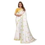 Women's Linen Cotton Printed Saree With Unstitched Blouse 5.5Mtr (White) - Image 6
