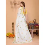 Women's Linen Cotton Printed Saree With Unstitched Blouse 5.5Mtr (White) - Image 4