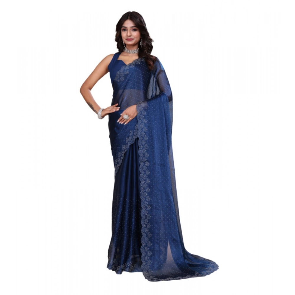 BSB178-SAZYYYmych-1-Ble-Main-1000x1000-1.webp Women's Jimmy choo Embellished Bollywood Saree With Unstitched Blouse 5.5Mtr (Blue) - Image 1