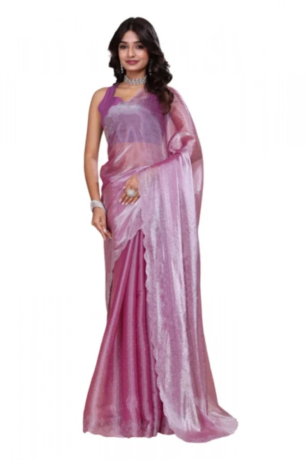 Women's Jimmy choo Embellished Bollywood Saree With Unstitched Blouse 5.5Mtr (Magenta)