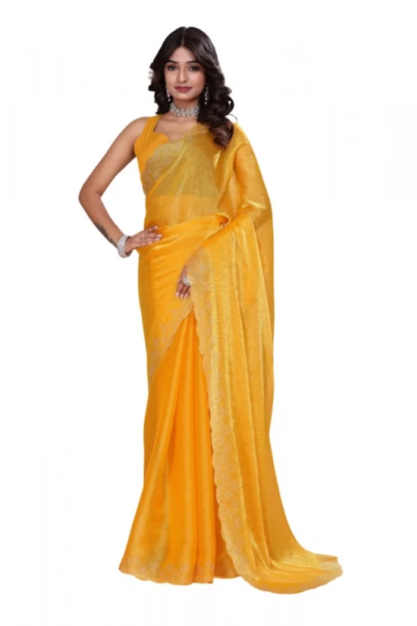 Women's Jimmy choo Embellished Bollywood Saree With Unstitched Blouse 5.5Mtr (Mustard)
