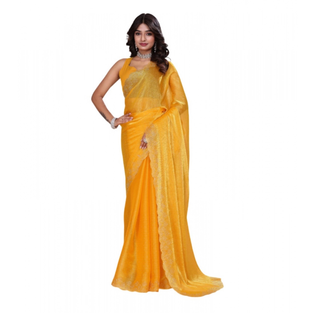 BSB178-SAZYYYmych-1-Mstd-Main-1000x1000-1.webp Women's Jimmy choo Embellished Bollywood Saree With Unstitched Blouse 5.5Mtr (Mustard) - Image 1