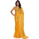 Women's Jimmy choo Embellished Bollywood Saree With Unstitched Blouse 5.5Mtr (Mustard) - Image 2