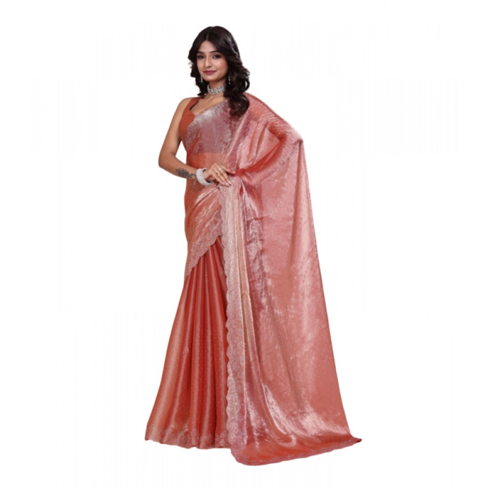 BSB178-SAZYYYmych-1-Orng-Main-1000x1000-1.webp Women's Jimmy choo Embellished Bollywood Saree With Unstitched Blouse 5.5Mtr (Orange) - Image 1