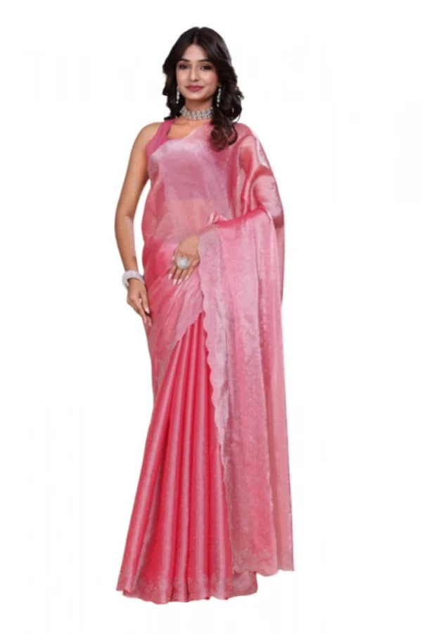 Women's Jimmy choo Embellished Bollywood Saree With Unstitched Blouse 5.5Mtr (Pink)
