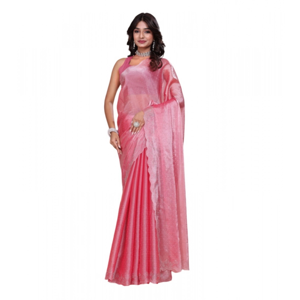 BSB178-SAZYYYmych-1-Pnk-Main-1000x1000-1.webp Women's Jimmy choo Embellished Bollywood Saree With Unstitched Blouse 5.5Mtr (Pink) - Image 1