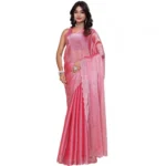 Women's Jimmy choo Embellished Bollywood Saree With Unstitched Blouse 5.5Mtr (Pink) - Image 2