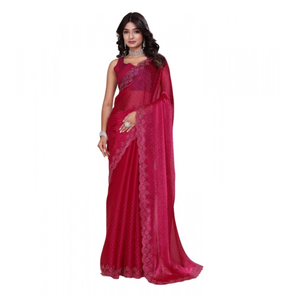 BSB178-SAZYYYmych-1-Red-Main-1000x1000-1.webp Women's Jimmy choo Embellished Bollywood Saree With Unstitched Blouse 5.5Mtr (Red) - Image 1
