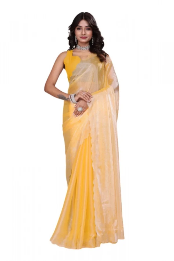 Women's Tissue Pure Silk Embellished Bollywood Saree With Unstitched Blouse 5.5Mtr (Yellow)