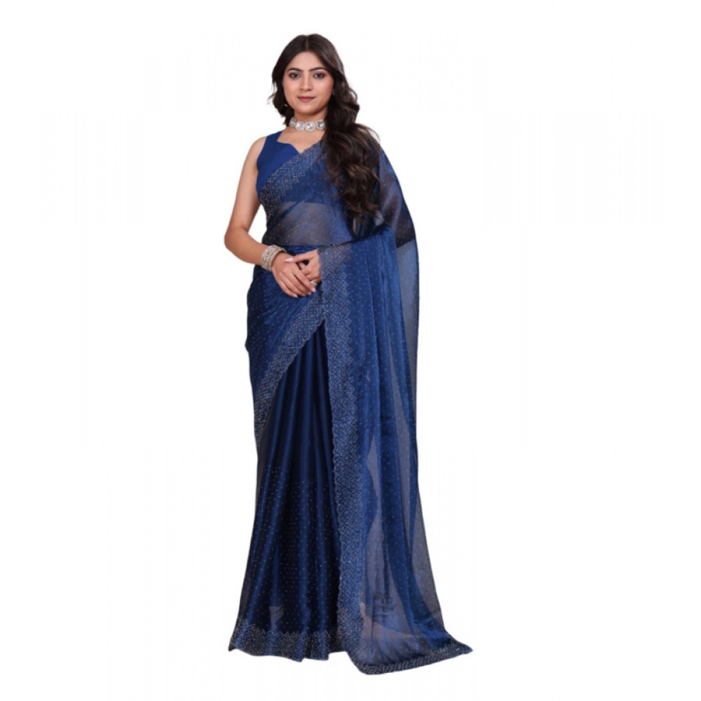 BSB178-SAZYYYmych-2-Ble-Main-1000x1000-1.webp Women's Jimmy choo Embellished Bollywood Saree With Unstitched Blouse 5.5Mtr (Blue) - Image 1
