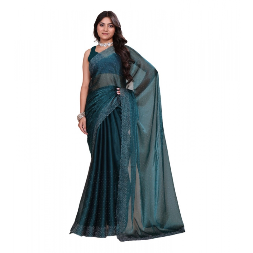 BSB178-SAZYYYmych-2-Grn-Main-1000x1000-1.webp Women's Jimmy choo Embellished Bollywood Saree With Unstitched Blouse 5.5Mtr (Green) - Image 1