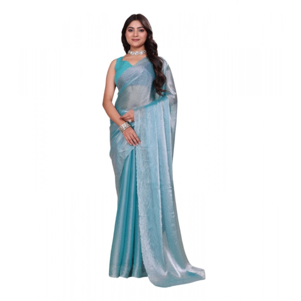 BSB178-SAZYYYmych-2-Lht-Ble-Main-1000x1000-1.webp Women's Jimmy choo Embellished Bollywood Saree With Unstitched Blouse 5.5Mtr (Light Blue) - Image 1