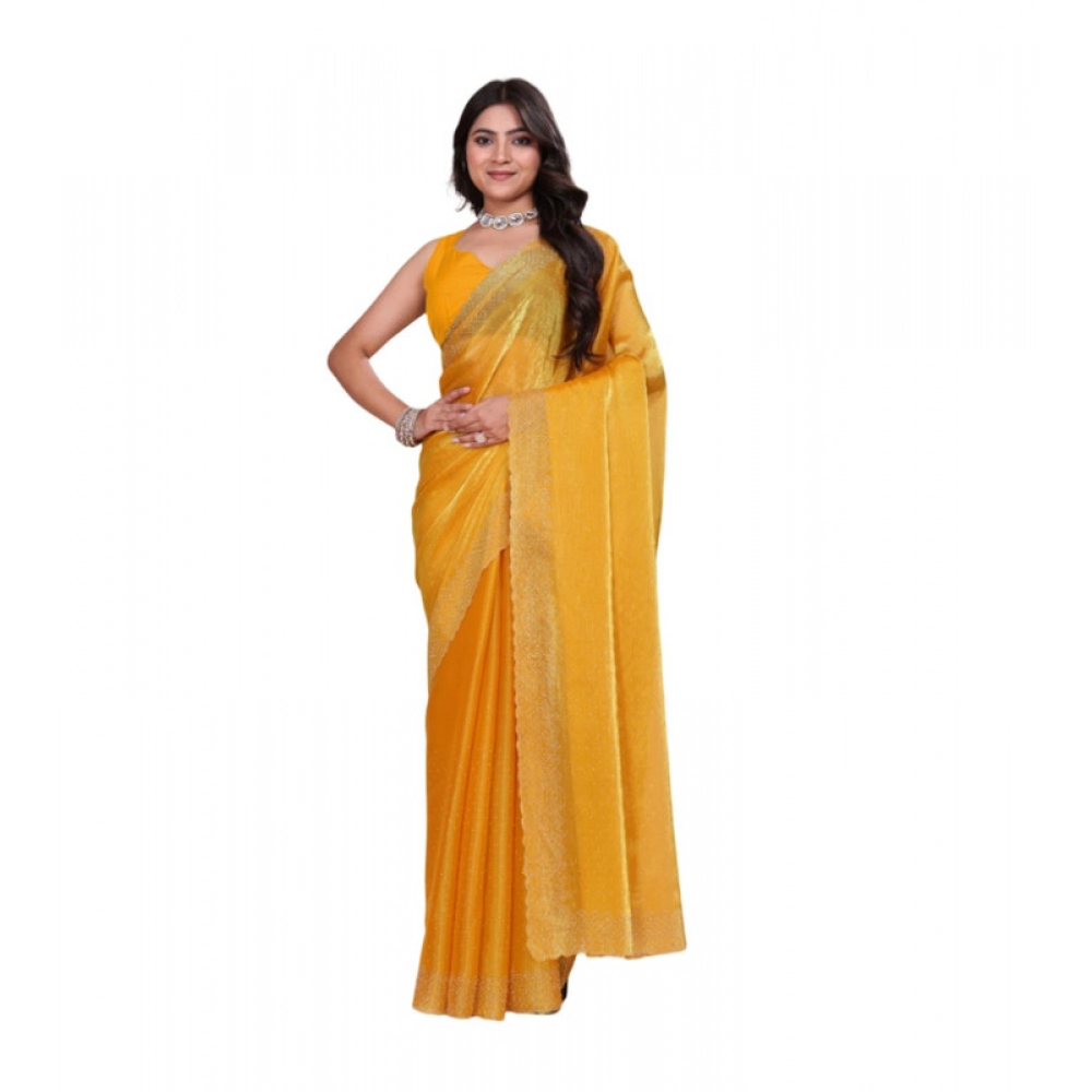 BSB178-SAZYYYmych-2-Mstd-Main-1000x1000-1.webp Women's Jimmy choo Embellished Bollywood Saree With Unstitched Blouse 5.5Mtr (Mustard) - Image 1