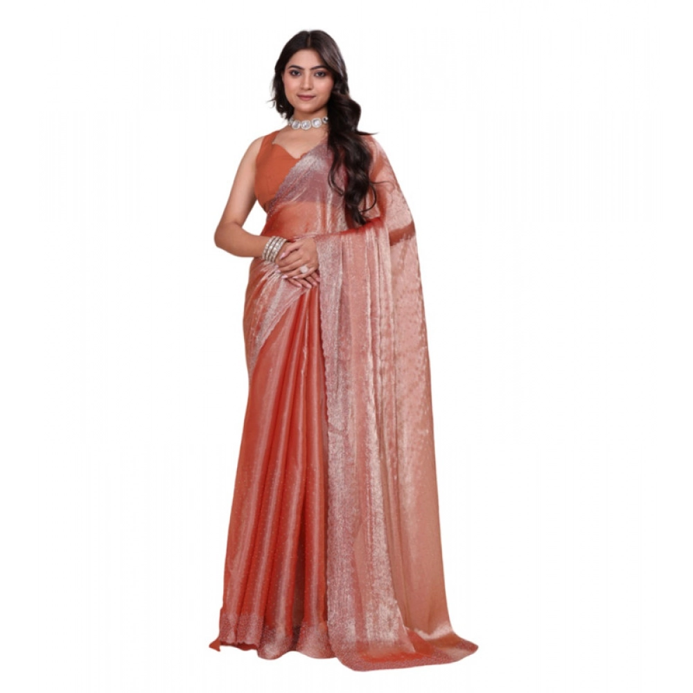 BSB178-SAZYYYmych-2-Orng-Main-1000x1000-1.webp Women's Jimmy choo Embellished Bollywood Saree With Unstitched Blouse 5.5Mtr (Orange) - Image 1