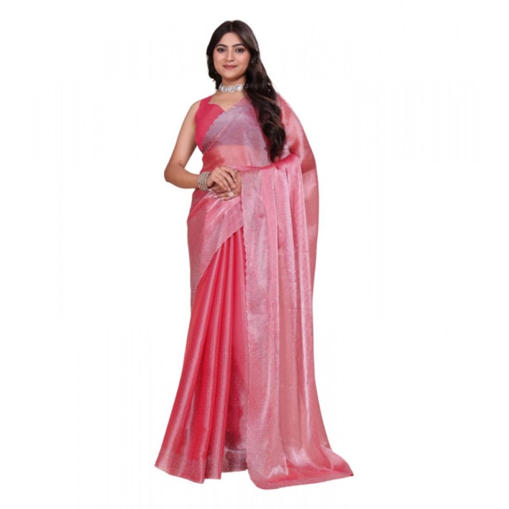 BSB178-SAZYYYmych-2-Pnk-Main-1000x1000-1.webp Women's Jimmy choo Embellished Bollywood Saree With Unstitched Blouse 5.5Mtr (Pink) - Image 1