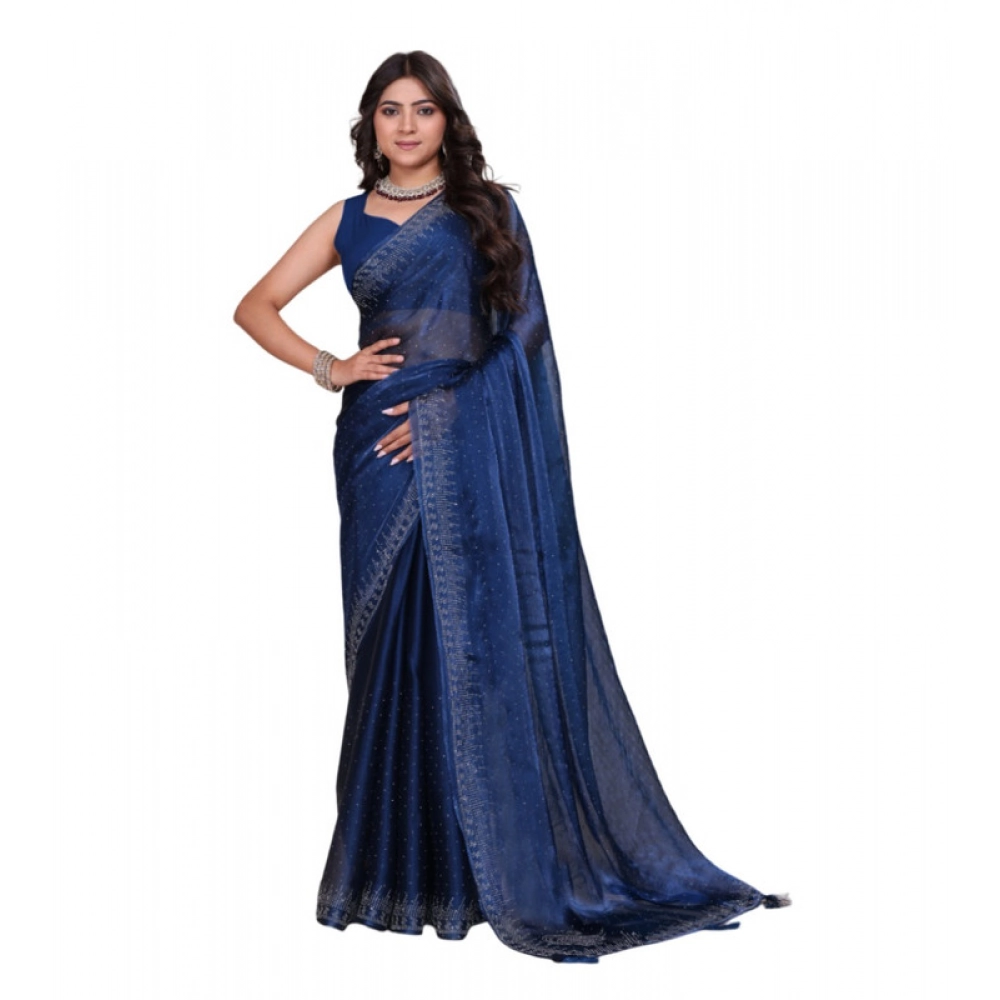 BSB178-SAZYYYmych-3-Ble-Main-1000x1000-1.webp Women's Jimmy choo Embellished Bollywood Saree With Unstitched Blouse 5.5Mtr (Blue) - Image 1