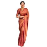 Women's Litchi silk Printed Saree With Unstitched Blouse (Red) - Image 2