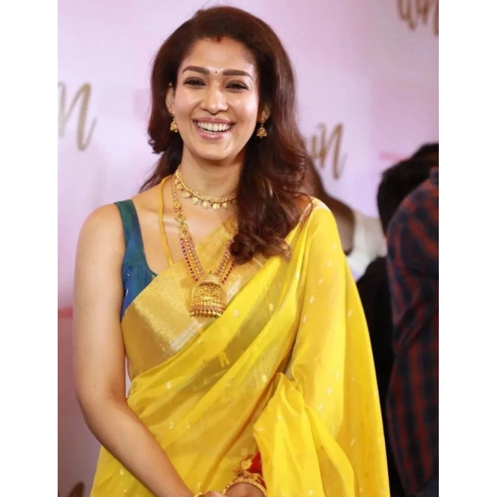 BSB233-SASYYYH-4031-YELLOW-Main-1000x1000-1.webp Women's Litchi silk Printed Saree With Unstitched Blouse (Yellow) - Image 1