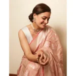 Women's Litchi silk Printed Saree With Unstitched Blouse (Peach) - Image 2